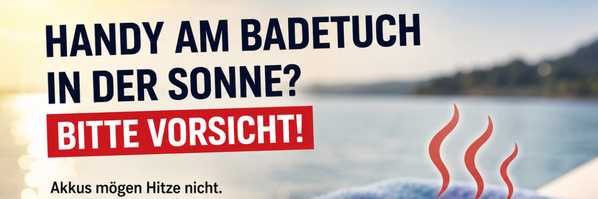Handy am Badetuch zeigt Überhitzung auf